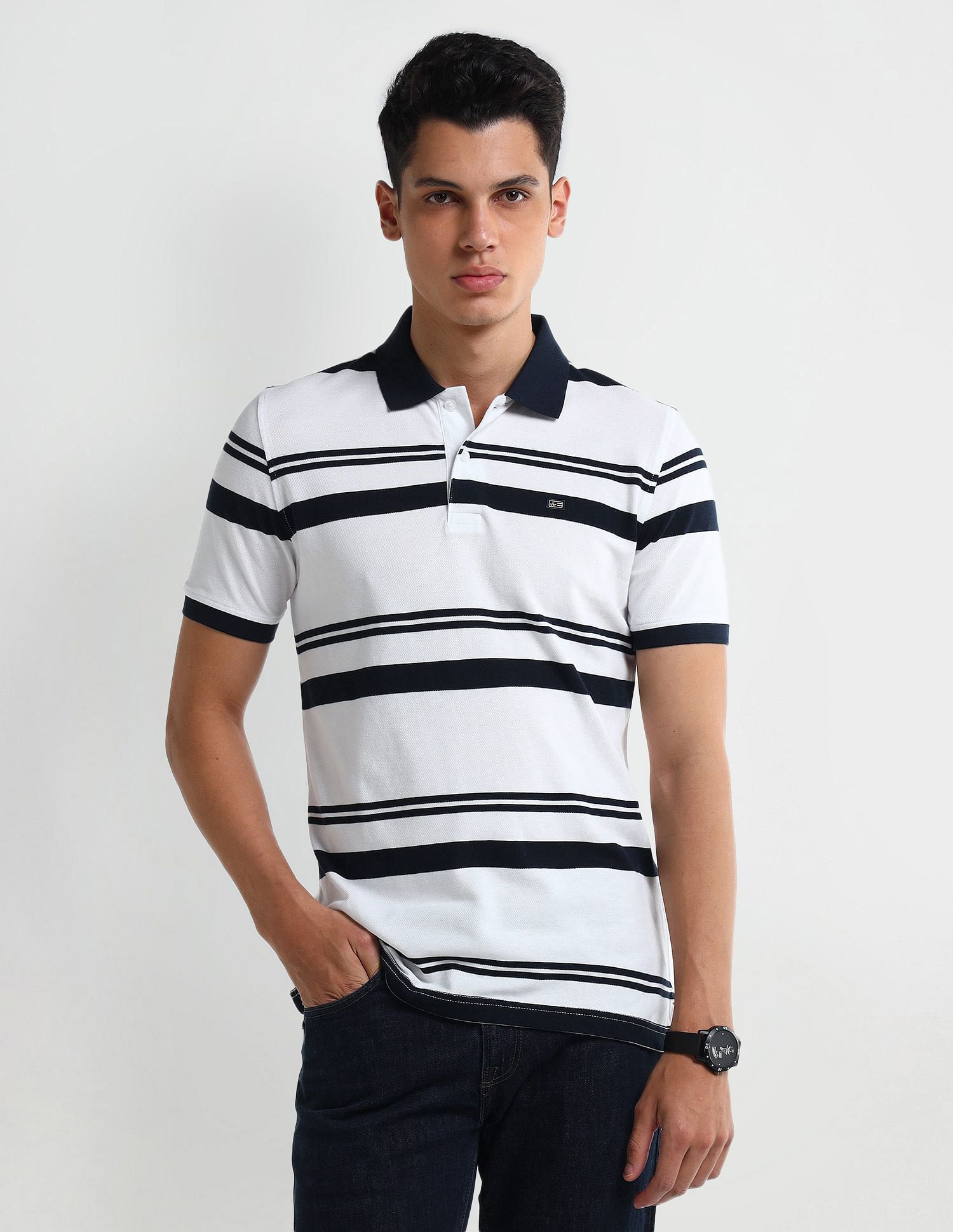 Arrow Sport Dynamax Horizontal Striped Regular Polo Shirt