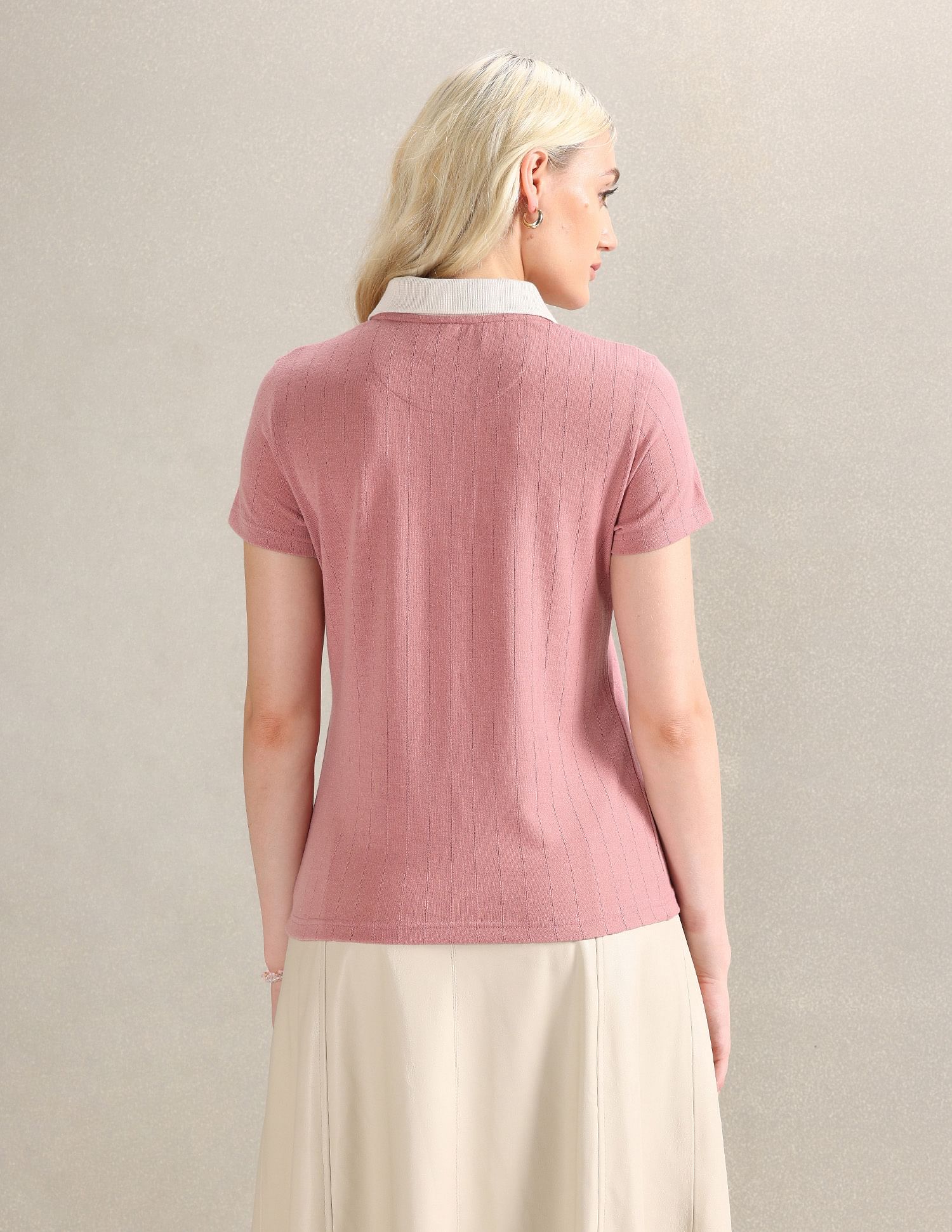 U.S. Polo Assn. Women Contrast Collar Textured Polo Shirt