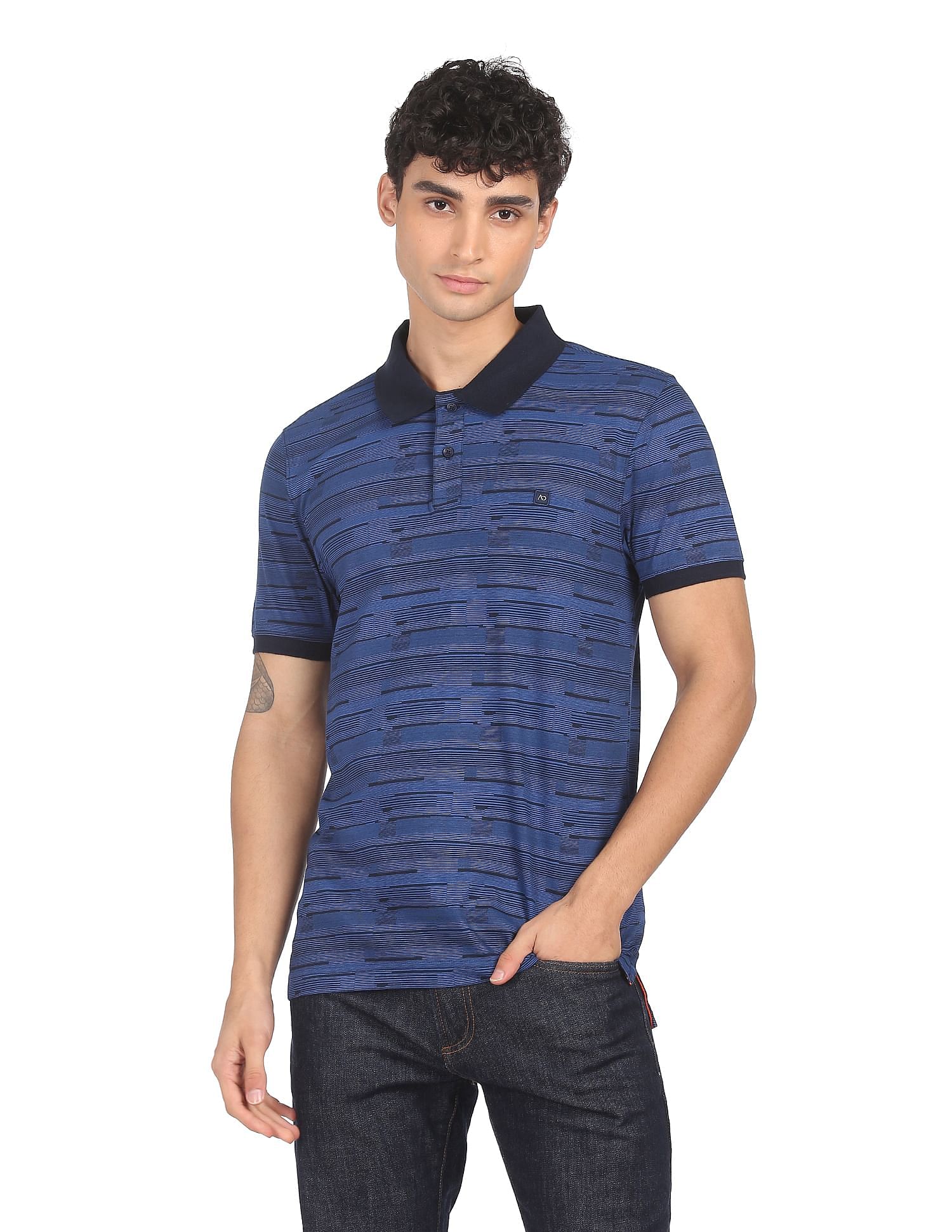 AD by Arvind Cotton Geometric Printed Polo Shirt