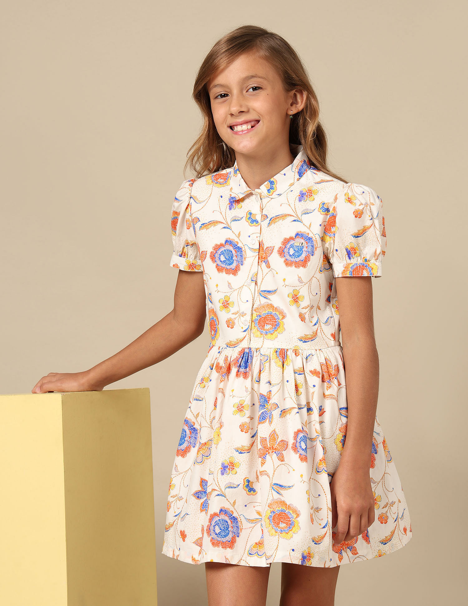 U.S. Polo Assn. Kids Girls Flare Printed Shirt Dress