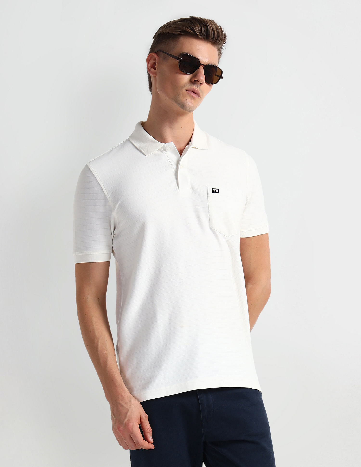 Arrow Sports Patch Pocket Horizontal Stripe Polo Shirt