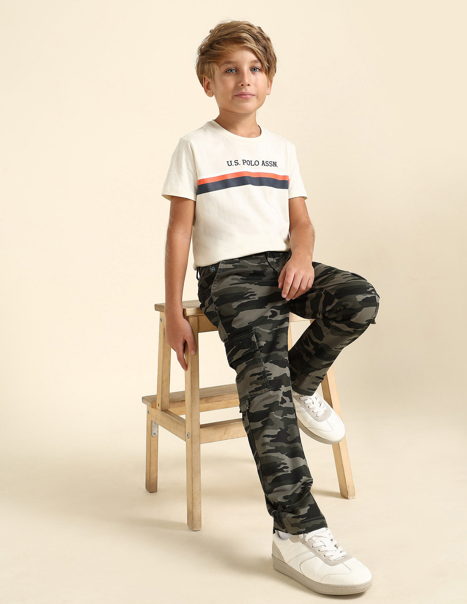 U.S. Polo Assn. Kids Boys Camouflage Printed Regular Fit Cargos