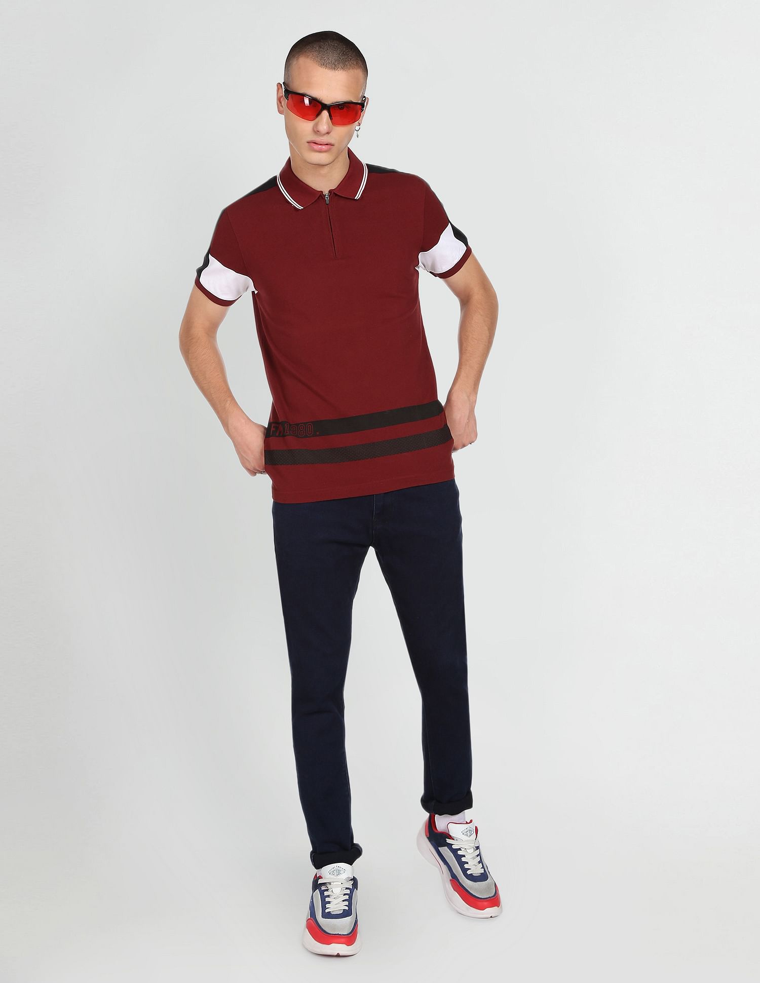 Flying Machine Striped Cotton Polo Shirt