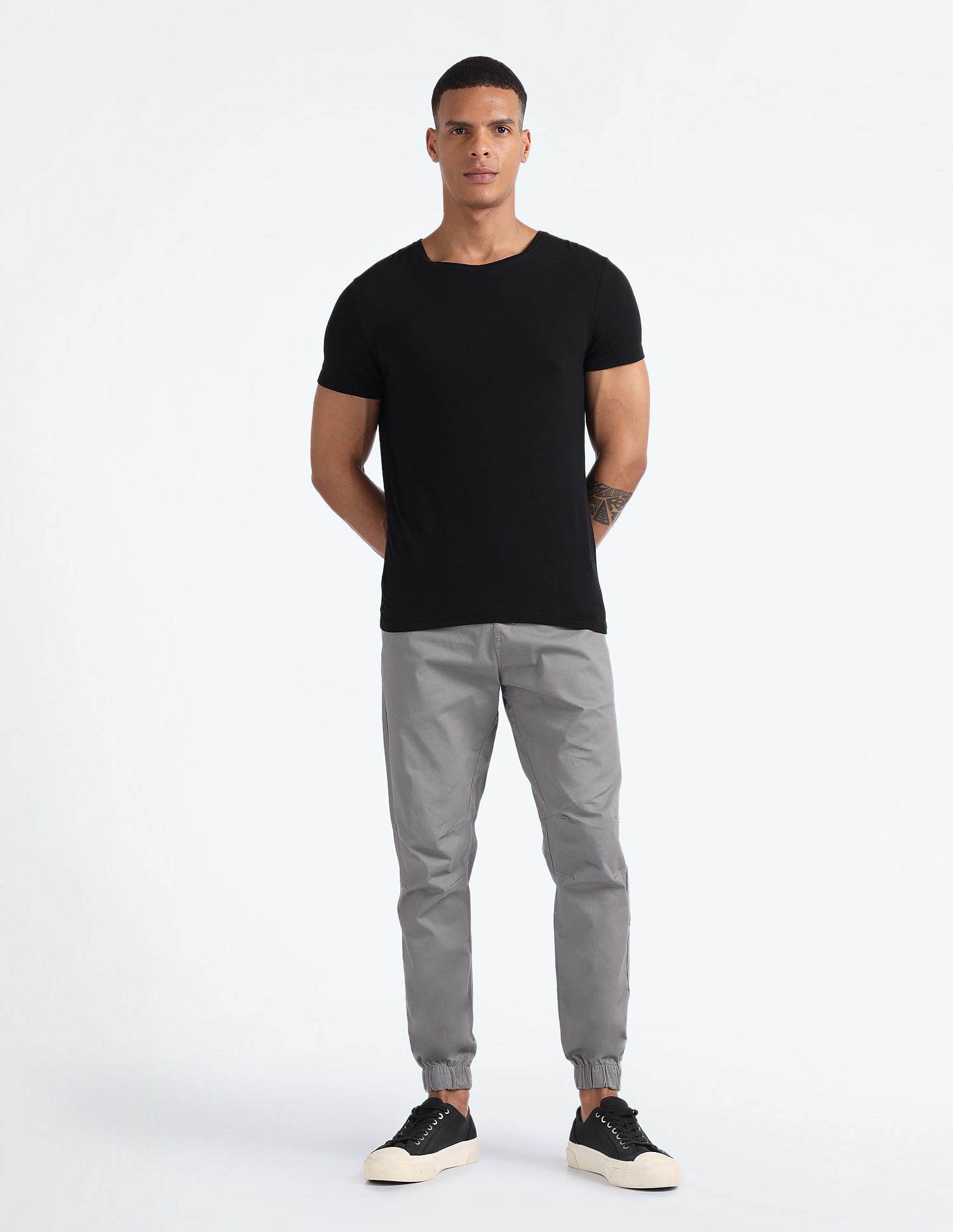 Flying Machine Drawstring Waist Solid Trousers