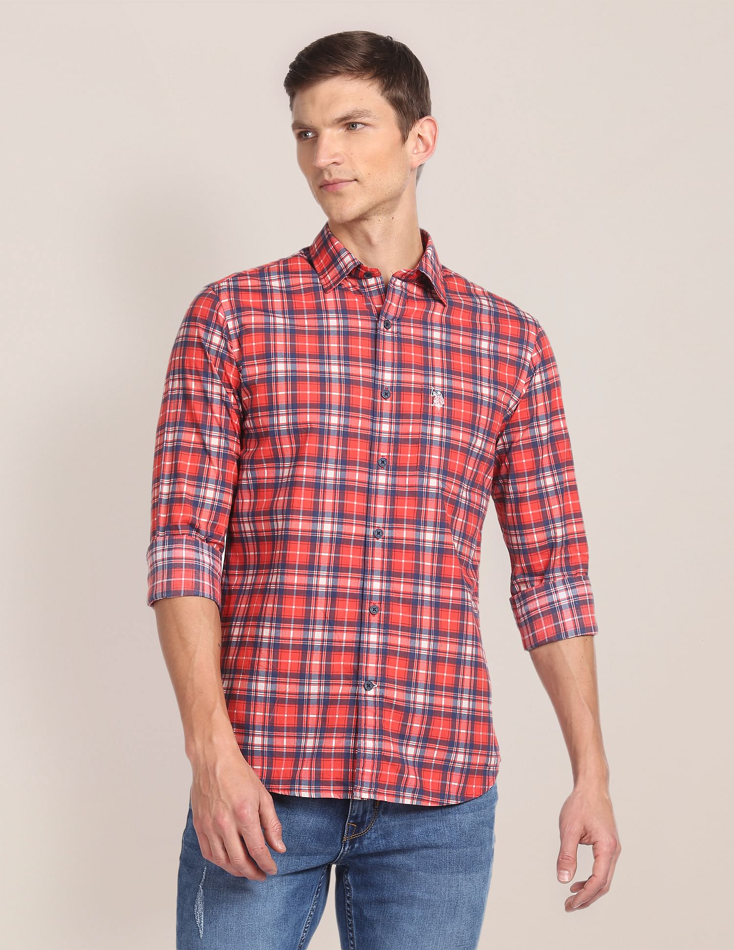 U.S. Polo Assn. Spread Collar Cotton Check Casual Shirt