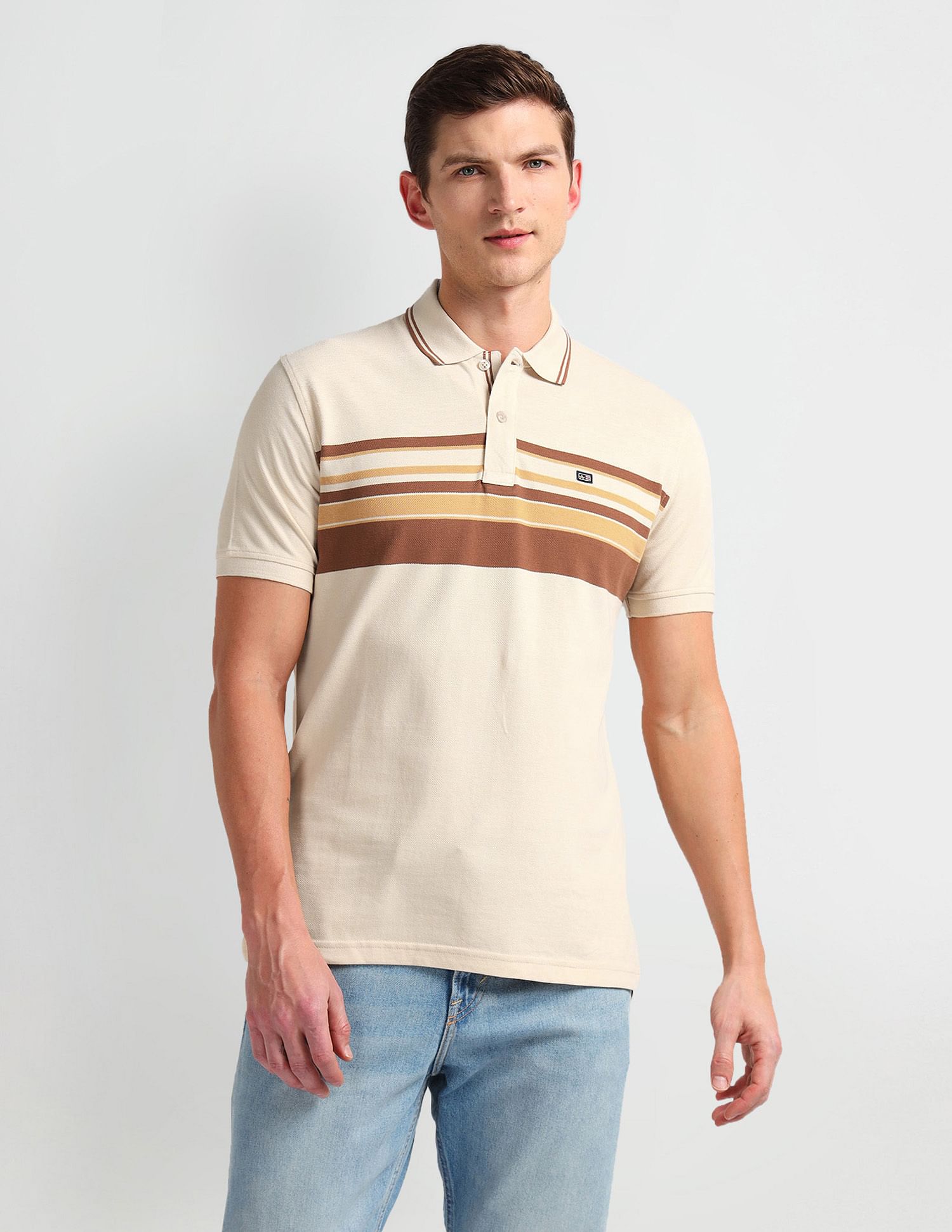 Arrow Sports Tipped Collar Horizontal Stripe Polo Shirt