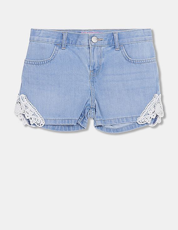 Buy The Children's Place Girls Girls Blue Crochet Lace Denim Shorts 