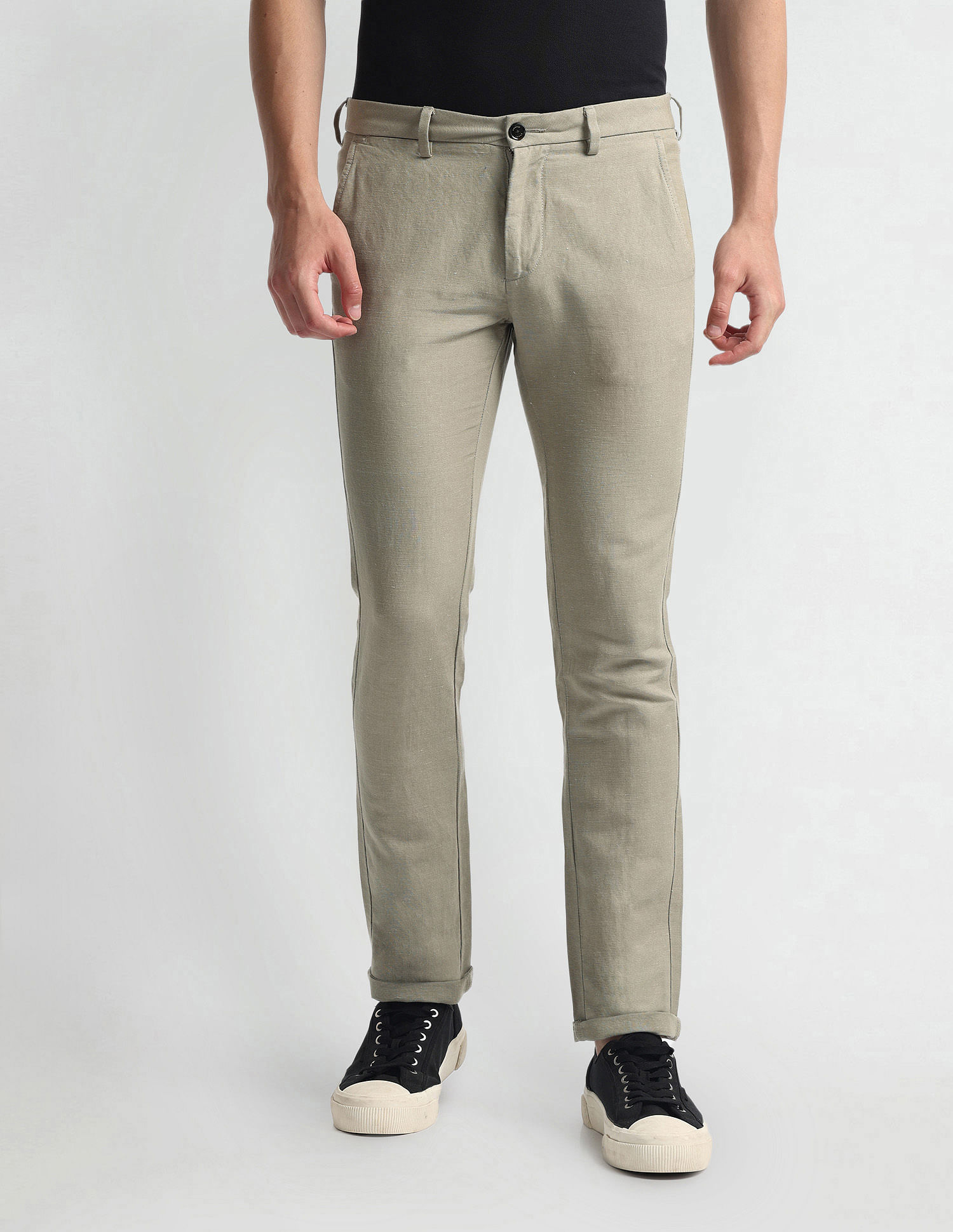 Arrow Sports Cotton Linen Mid Rise Trousers