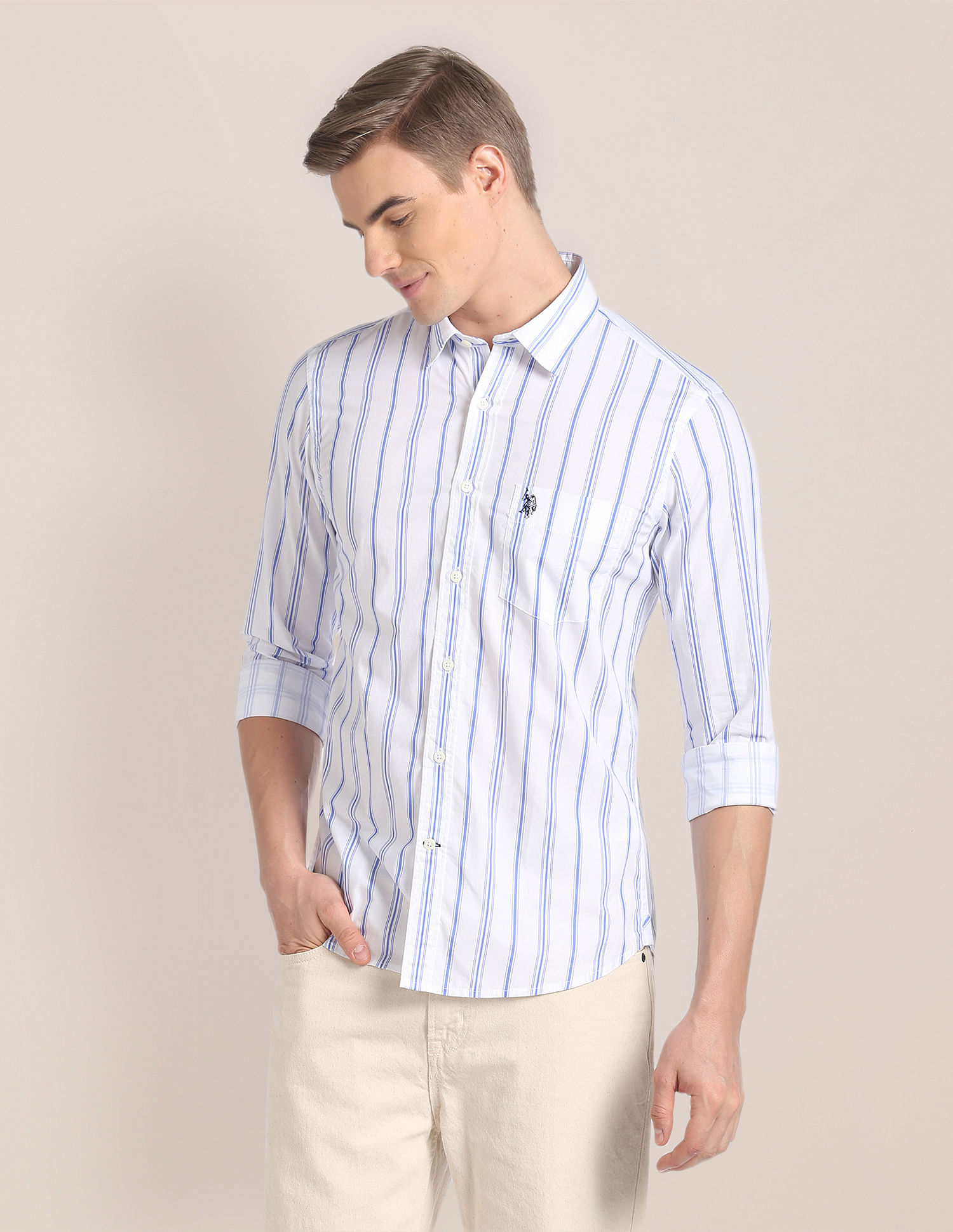 U.S. Polo Assn. Cutaway Collar Vertical Stripe Shirt