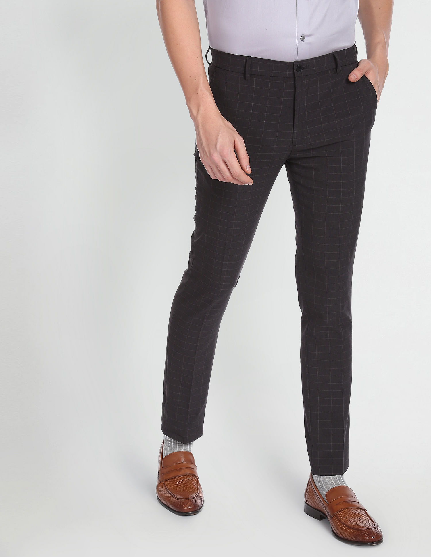 Buy Van Heusen Men Checked Ultra Slim Fit Formal Trousers - Trousers for  Men 25259896 | Myntra