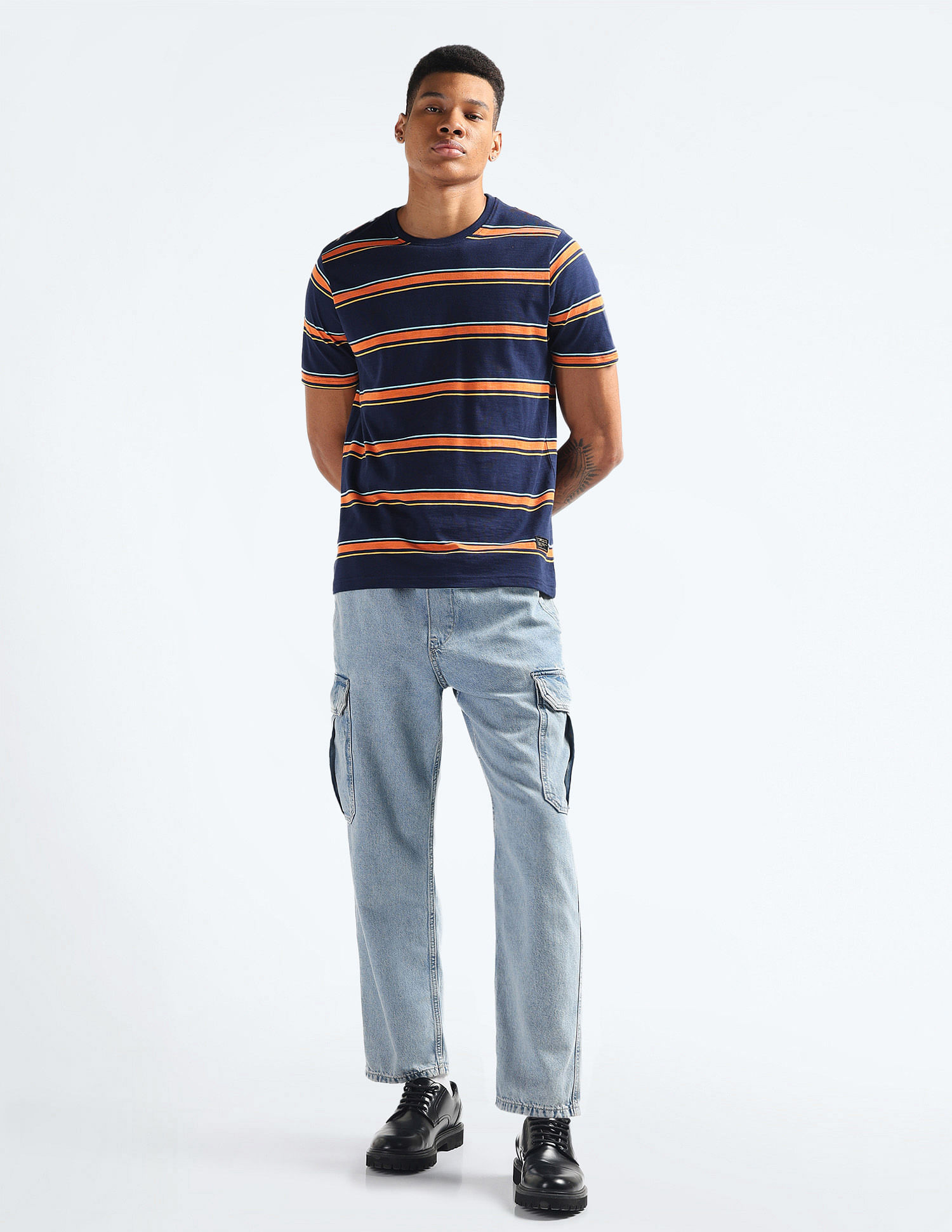 Flying Machine Crew Neck Horizontal Stripe T-Shirt