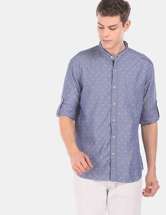 Buy Ed Hardy Men Blue Mandarin Collar 