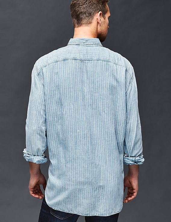 Buy GAP Men Men Blue 1969 Icon Worker Stripe Denim Shirt - NNNOW.com