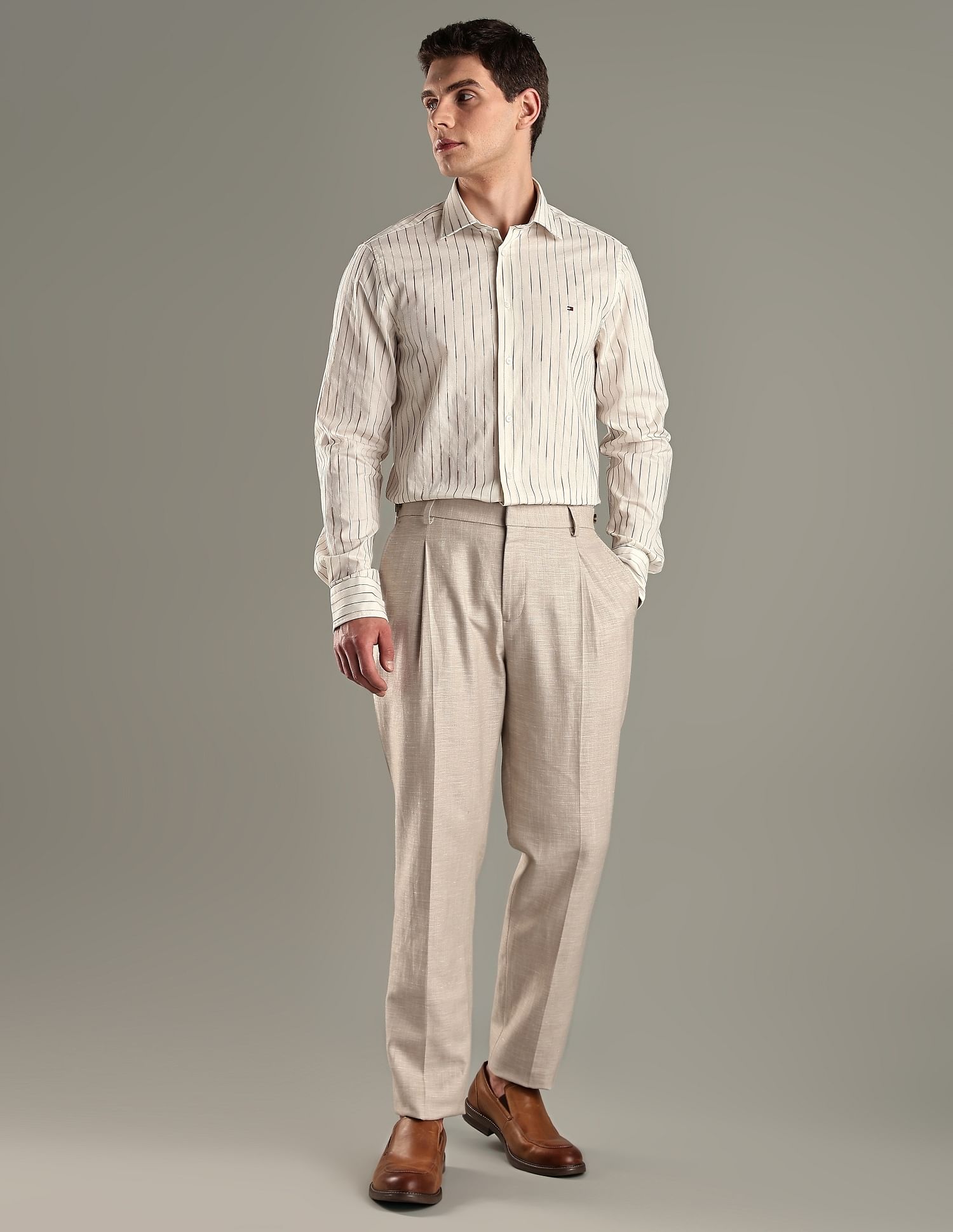 Tommy Hilfiger Regular-Fit Self-Design Mid Rise Trouser