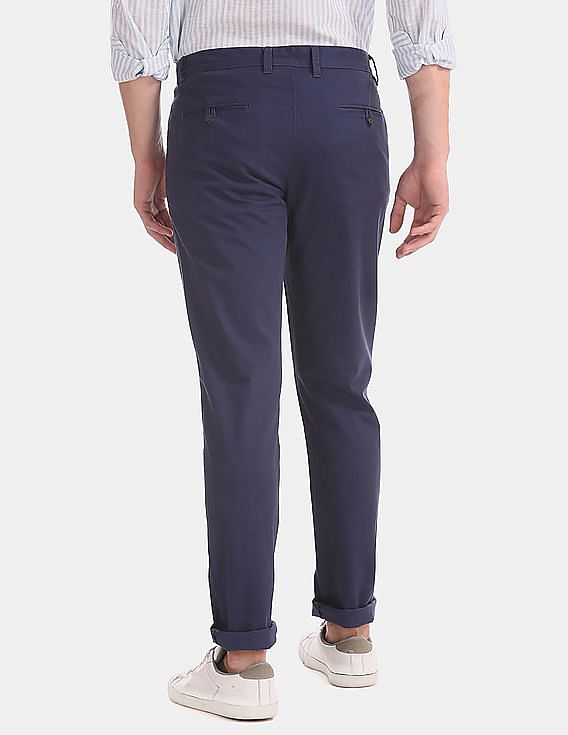 AD by Arvind Solid Cotton Stretch Smart Casual Trousers