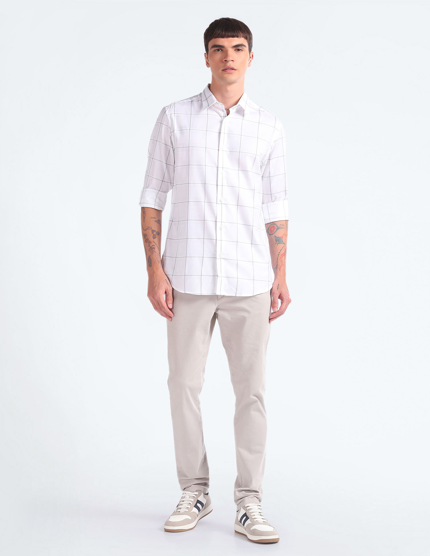 Flying Machine Windowpane Check Cotton Shirt