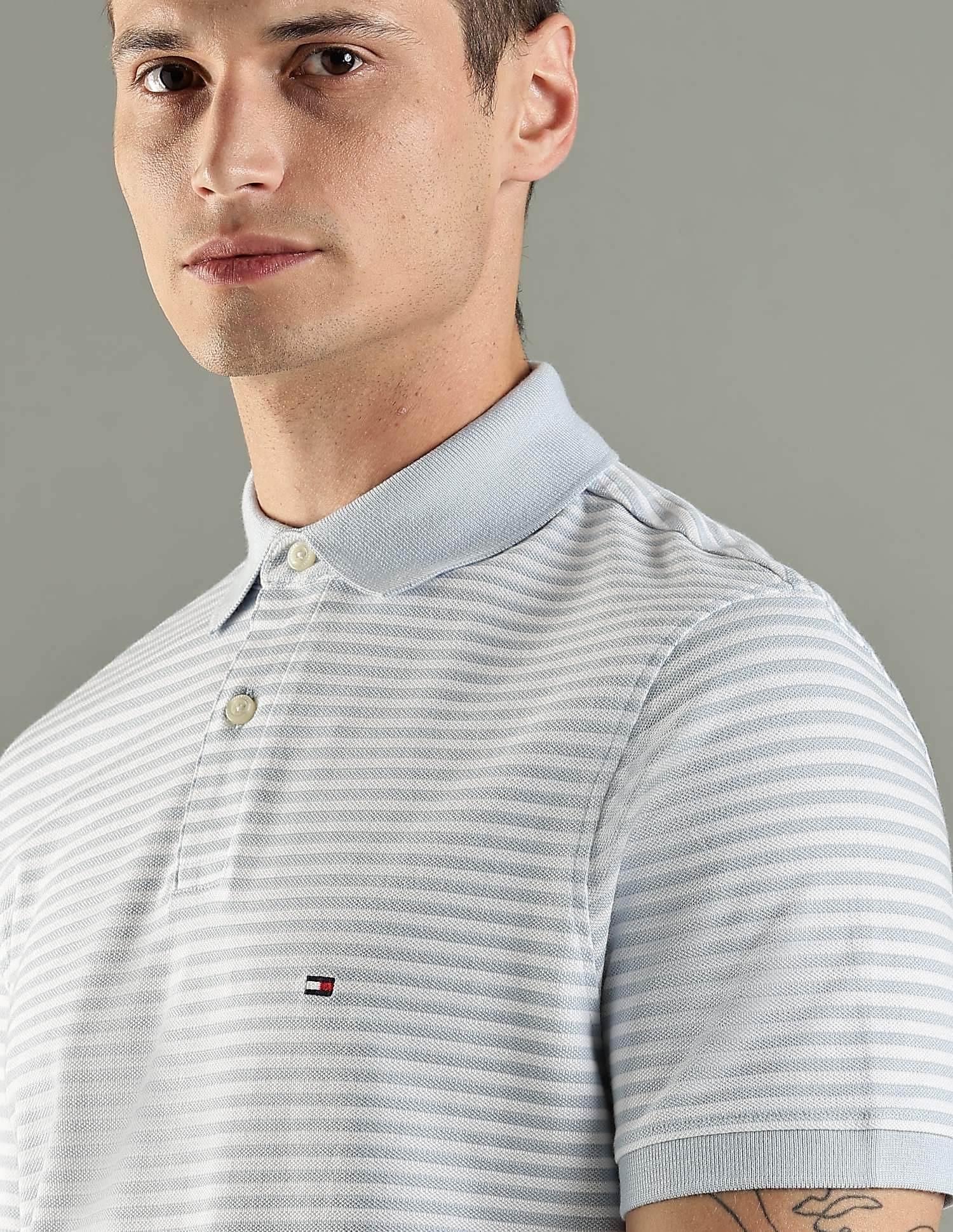 Tommy Hilfiger Striped Regular Fit Cotton Polo T-Shirt
