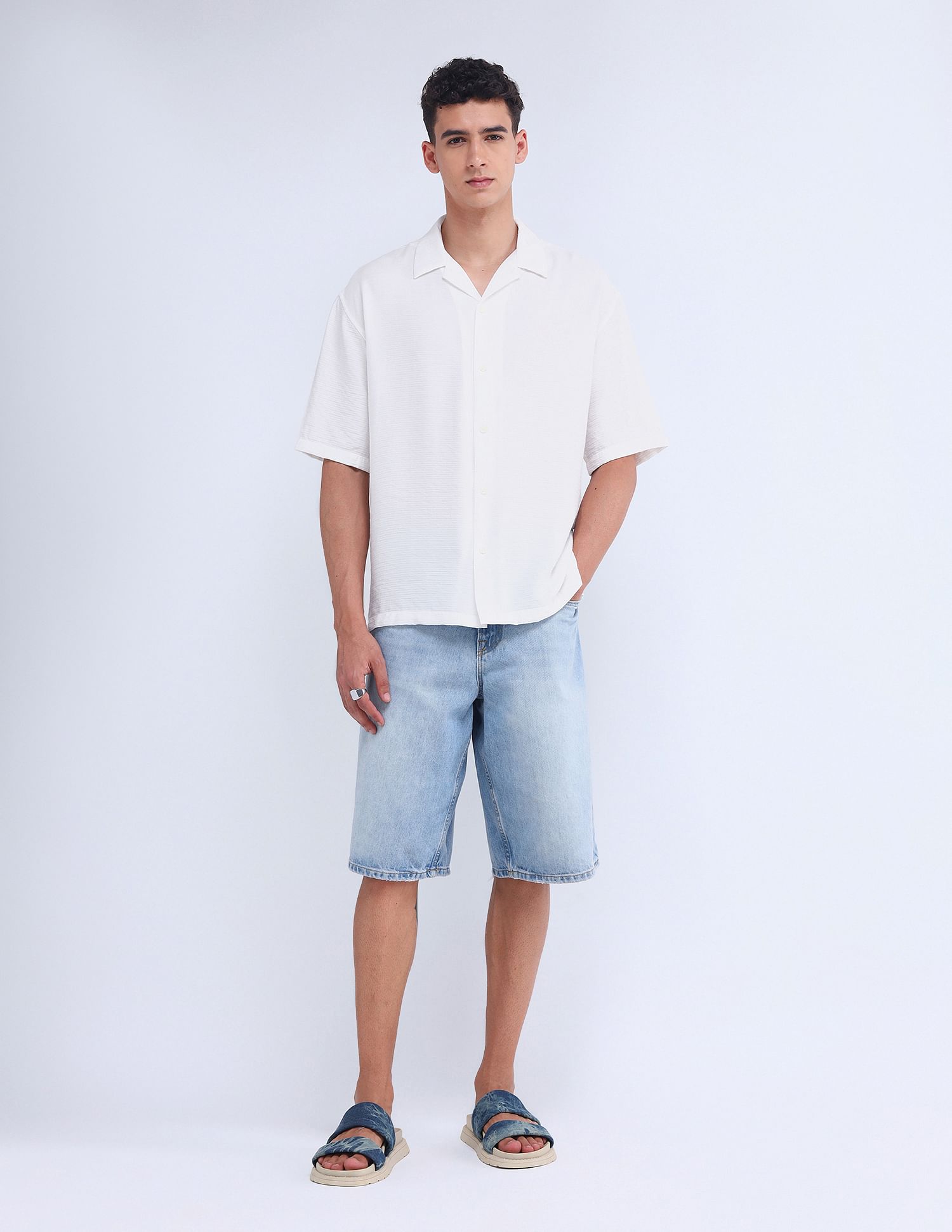 Flying Machine Oversized Twill Solid Shirt