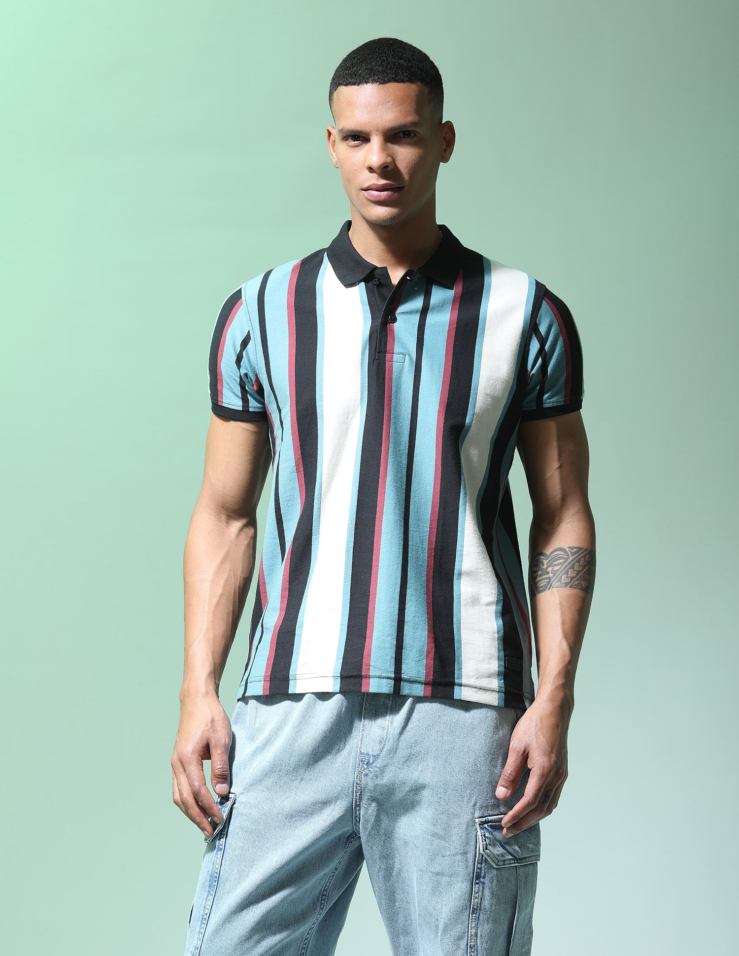 Flying Machine Vertical Stripe Cotton Polo Shirt