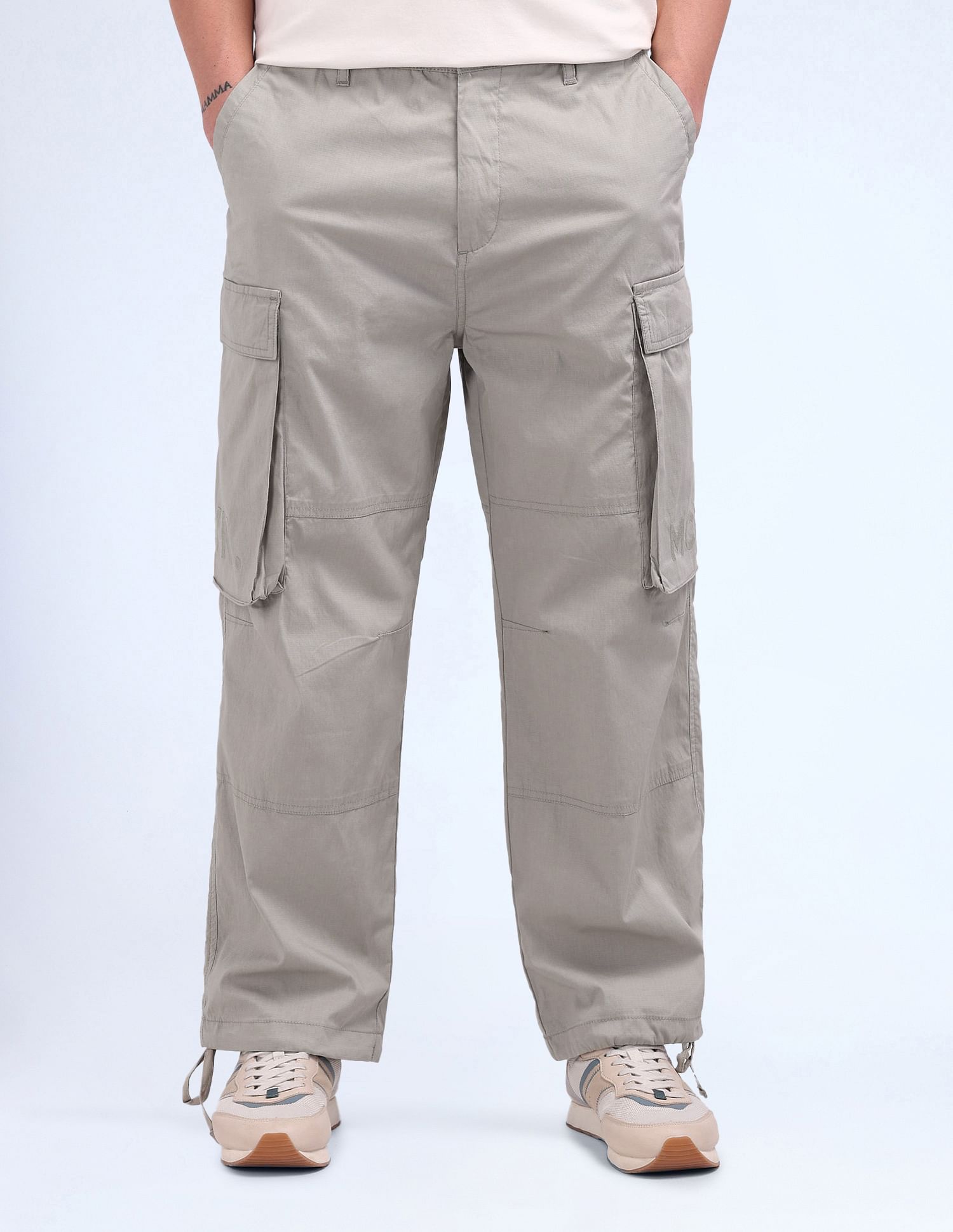 Flying Machine Relaxed Fit Solid Cargo Trousers