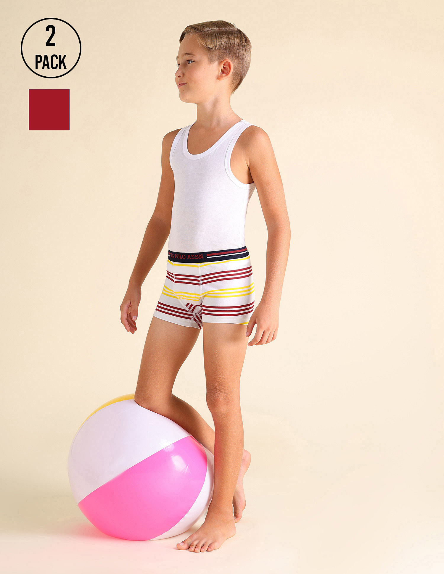USPA Innerwear Boys Mid Rise Cotton Spandex EKT02 Trunks - Pack Of 2