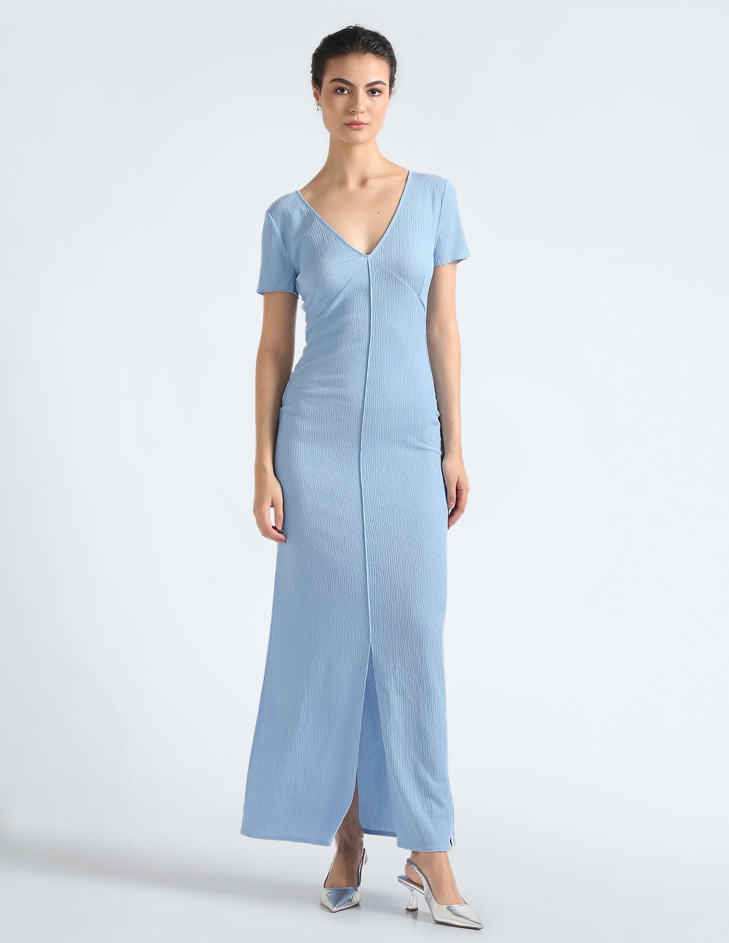 Calvin Klein Crinkle Short Sleeve Maxi Dress
