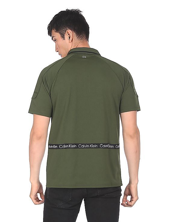 Calvin Klein Men Rifle Green Half Zip Placket Solid Polo Shirt