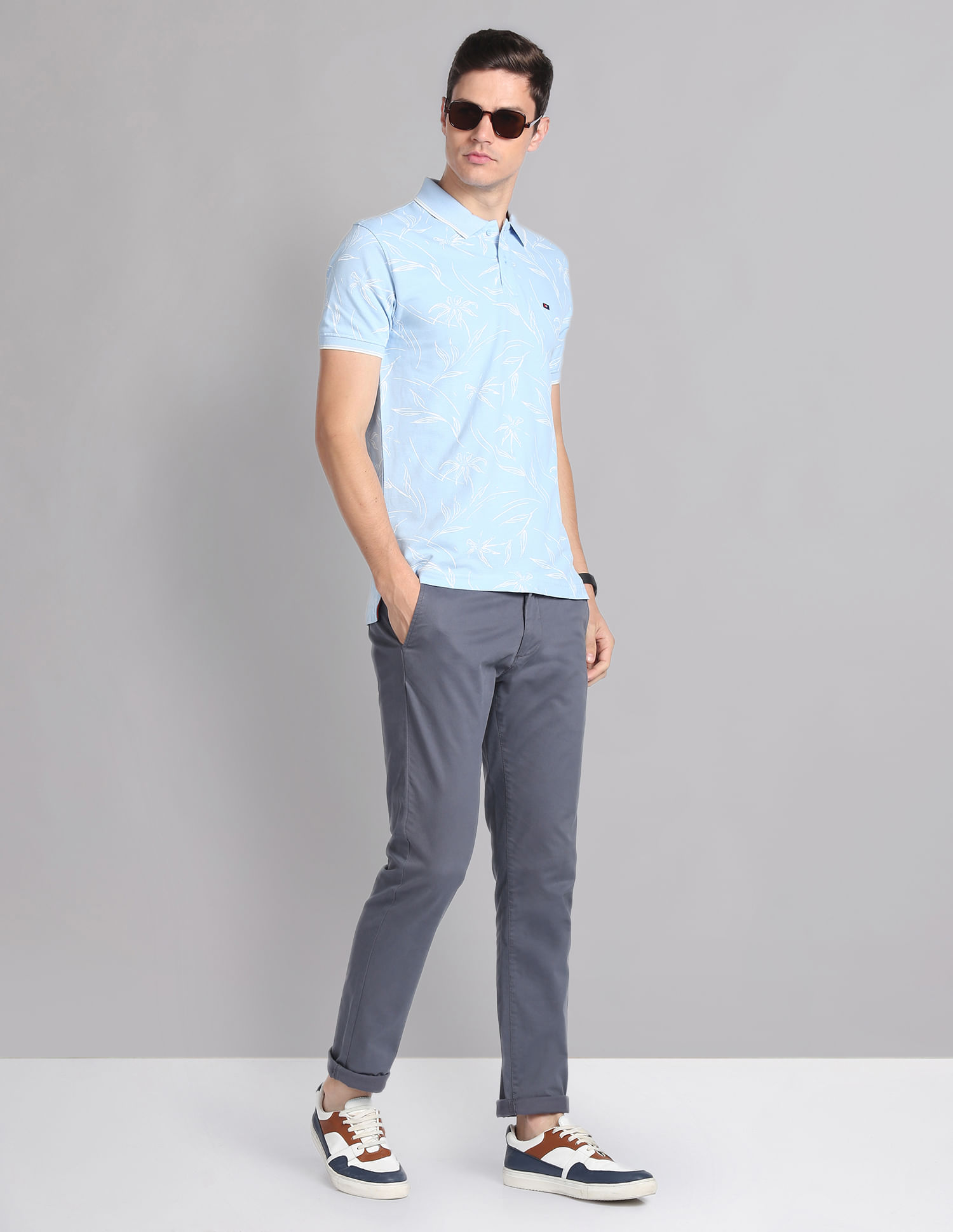 AD by Arvind Floral Print Cotton Polo Shirt