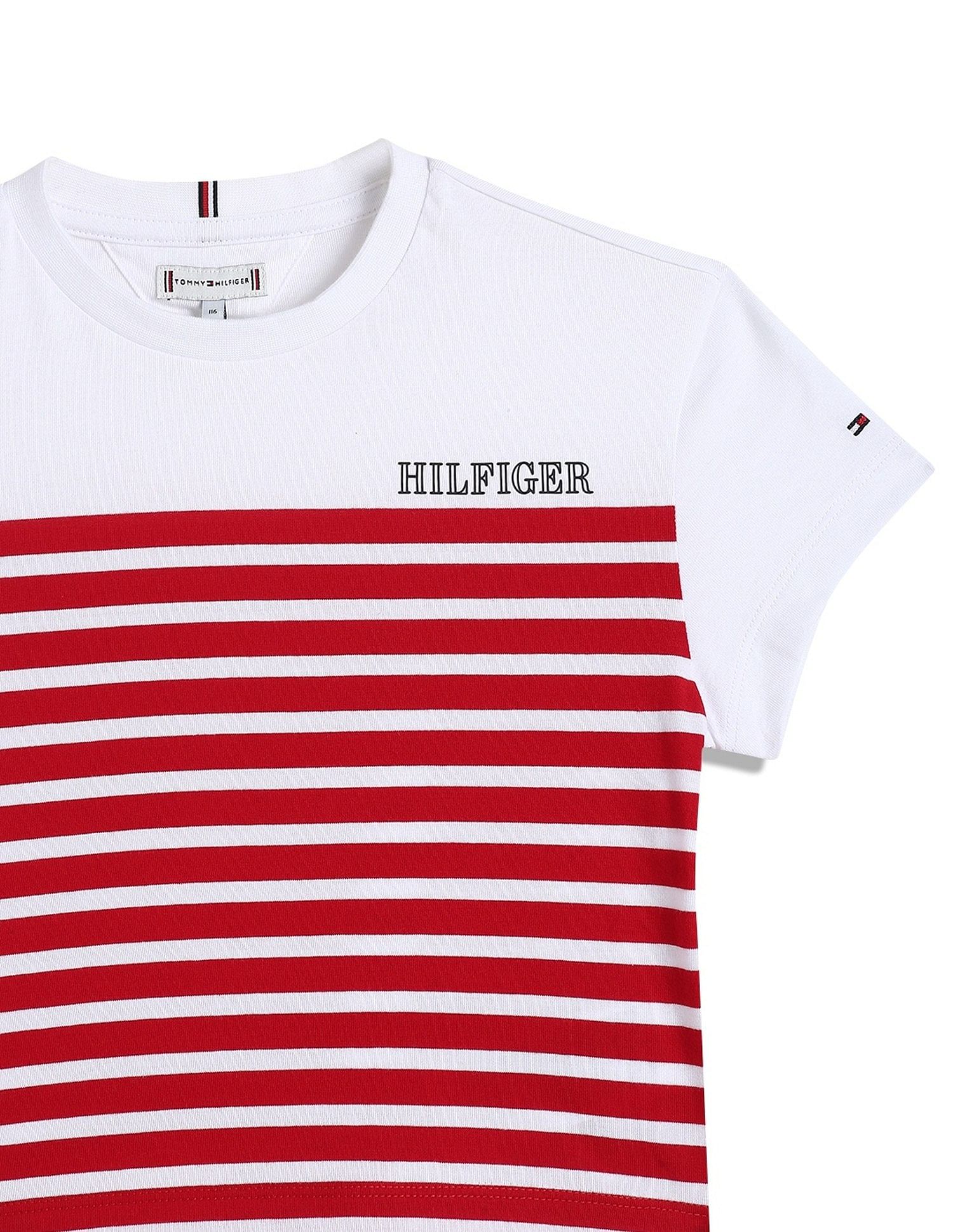 Tommy Hilfiger Kids Girls Striped Relaxed-Fit Cotton T-Shirt