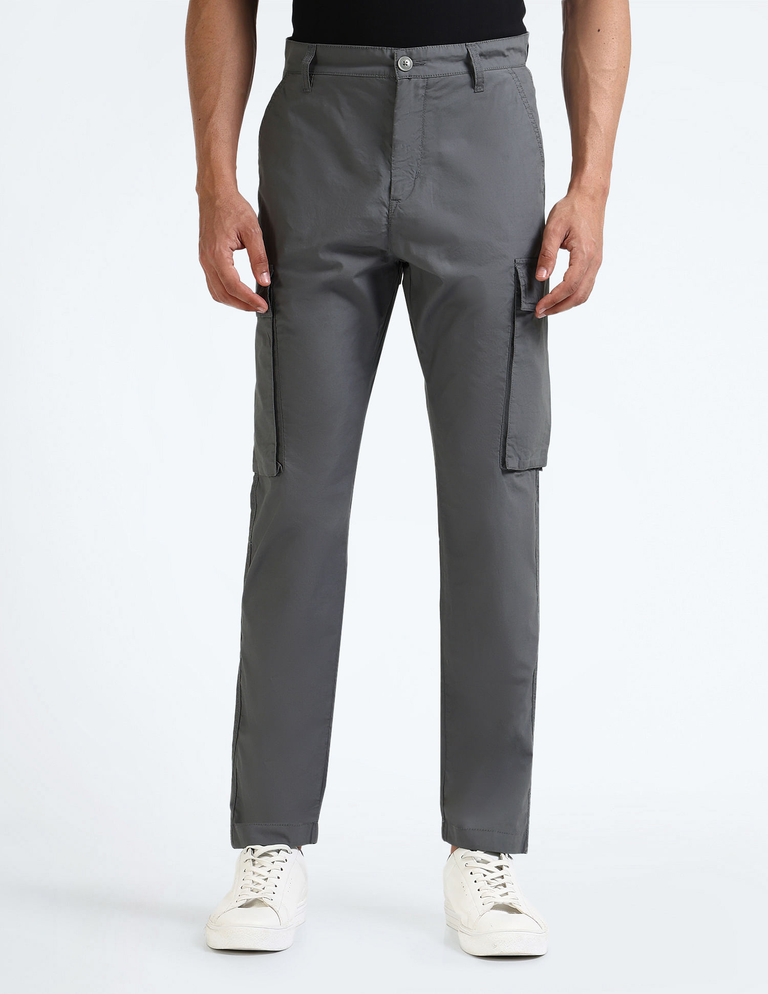 Flying Machine Mid Rise Solid Cargo Pants