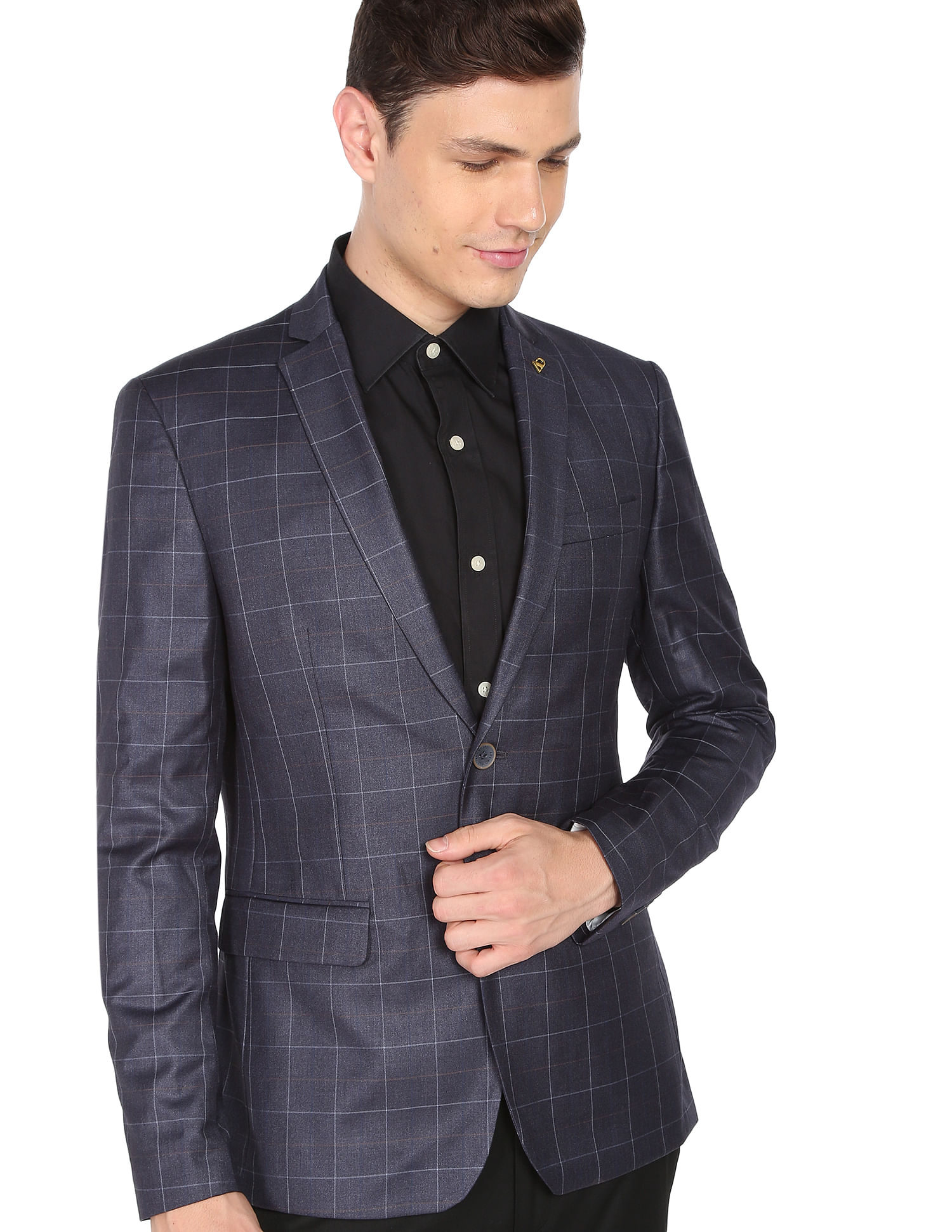 Buy AD by Arvind Windowpane Check Twill Weave Blazer - NNNOW.com