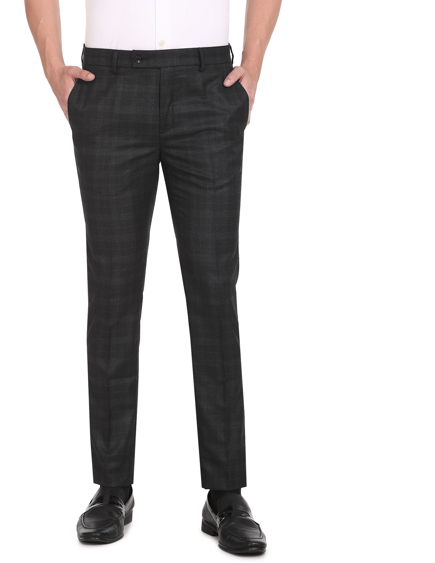 Buy Men Black Check Slim Fit Formal Trousers Online  778352  Peter England