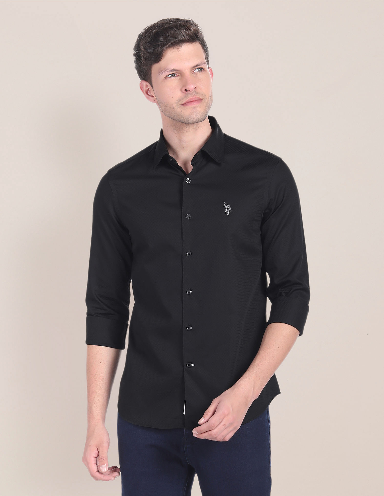 U.S. Polo Assn. Cutaway Collar Self Design Shirt