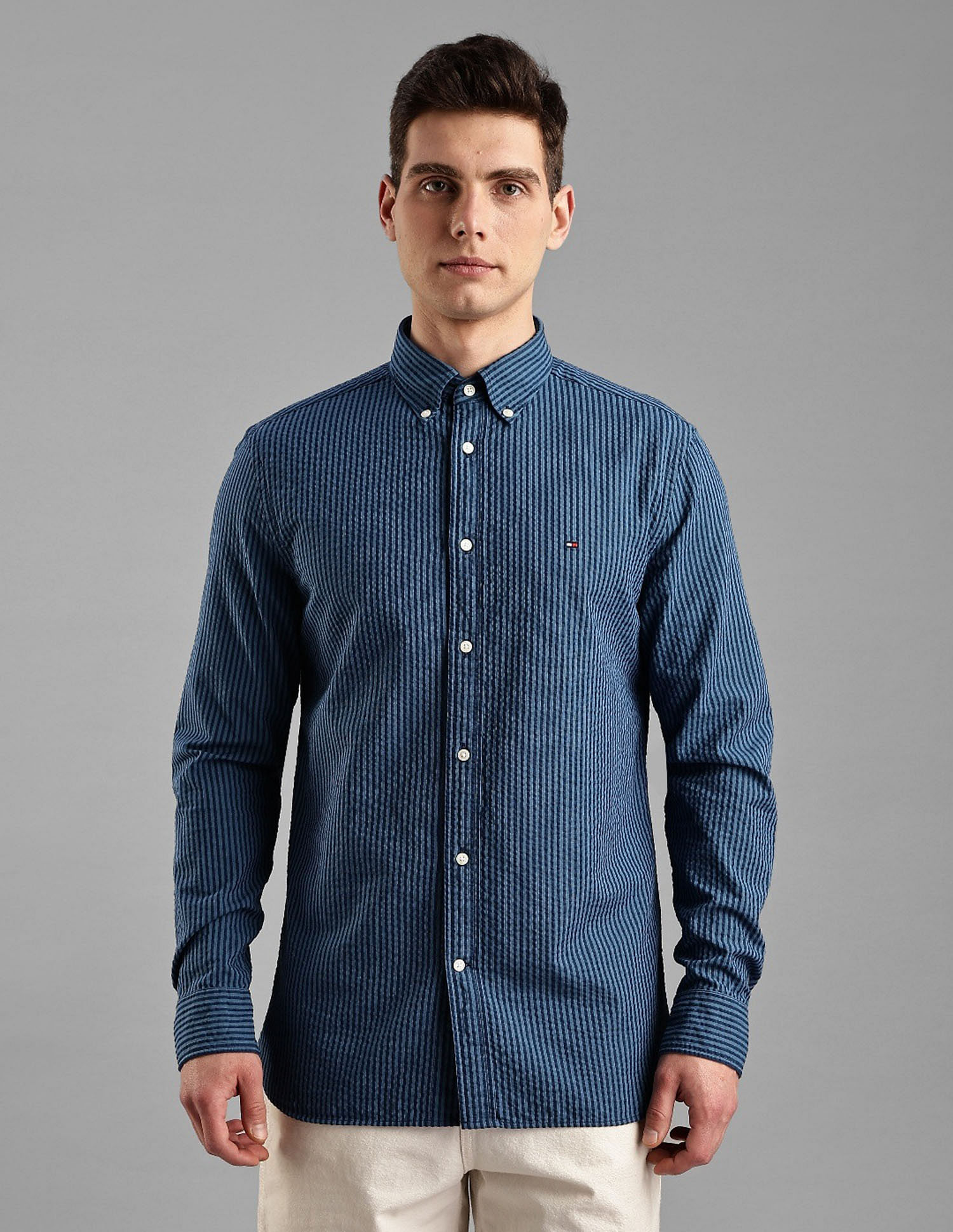Tommy Hilfiger Striped Regular Fit Plain Woven Shirt