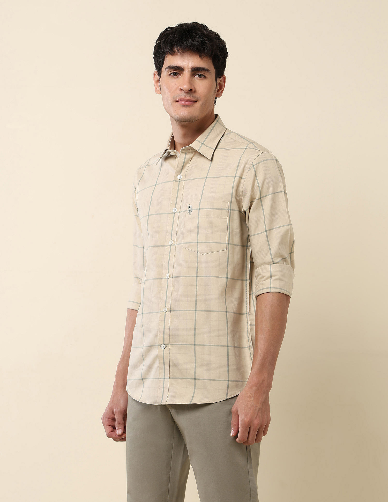 U.S. Polo Assn. Windowpane Checked Pure Cotton Shirt
