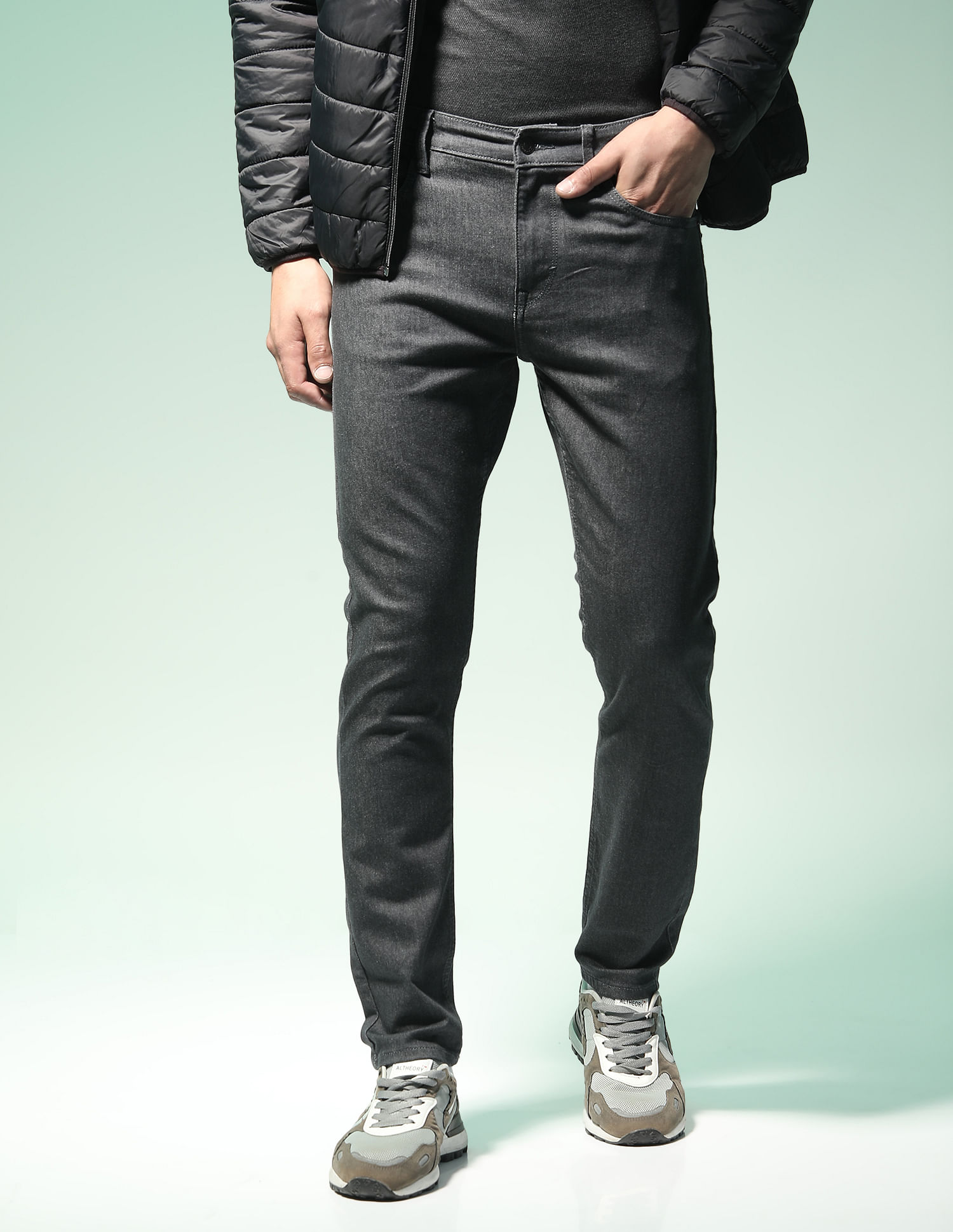 Flying Machine Mid Rise Slash Slim Tapered Jeans