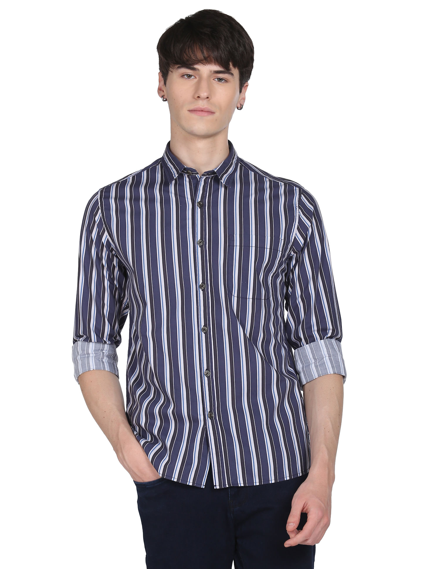 Flying Machine Vertical Stripe Cotton Shirt