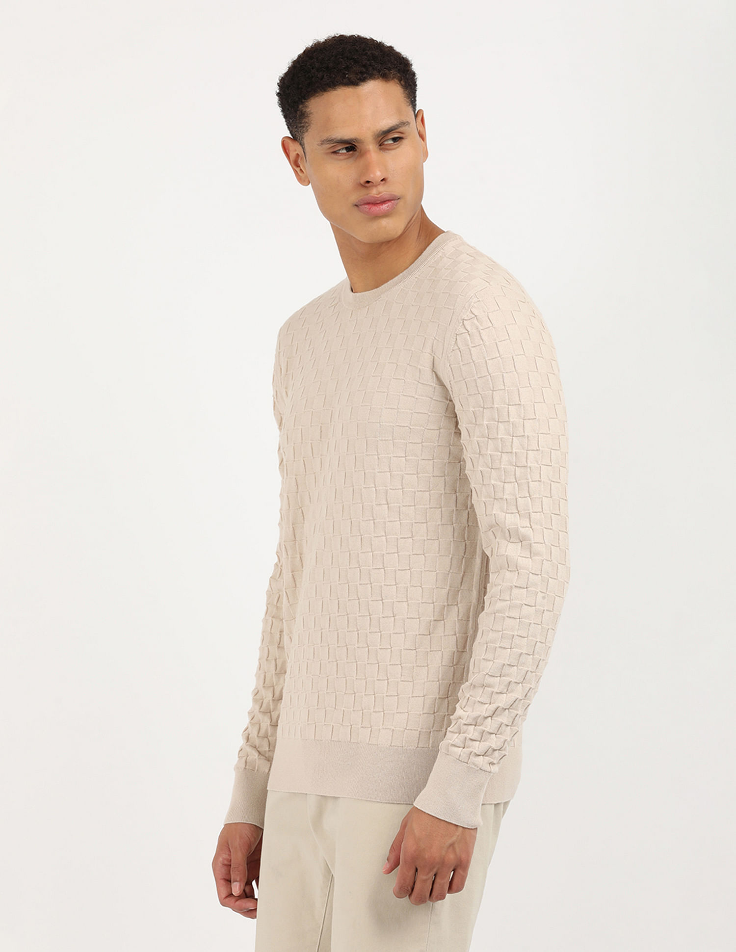 Calvin Klein Jeans Basket Weave Cotton Textured Sweater