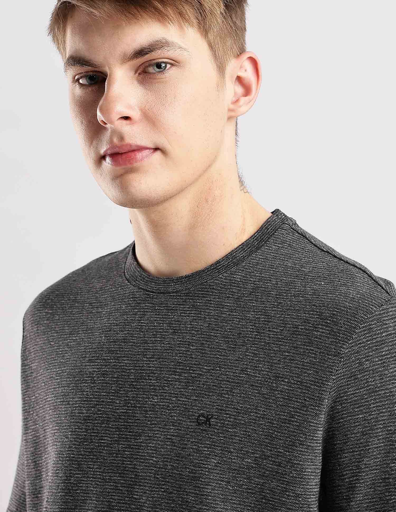 Calvin Klein Jeans Mens Black Self-design T-Shirts