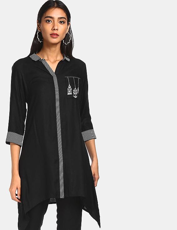 Buy Karigari Women Black Shirt Collar 