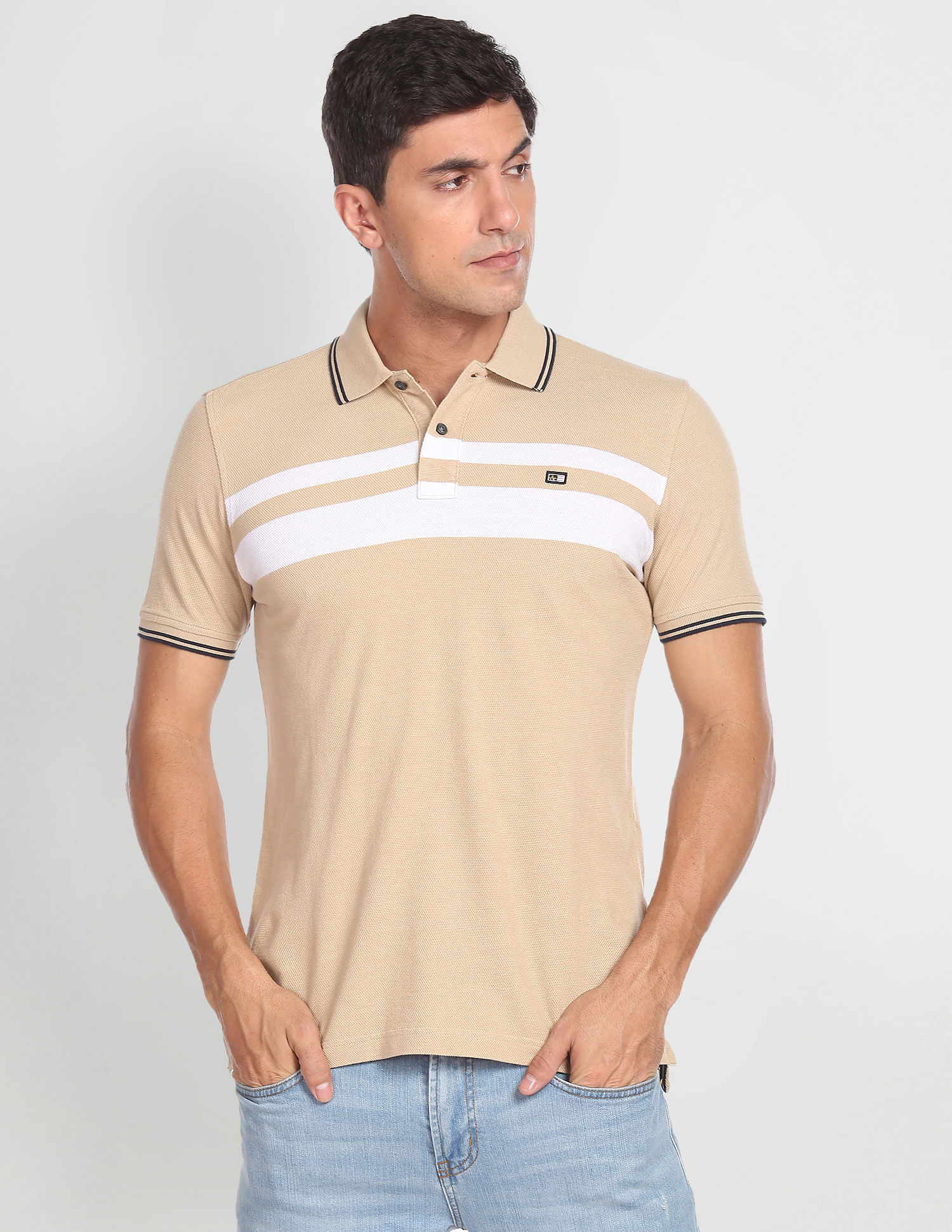 Arrow Sports Horizontal Stripe Cotton Polo Shirt