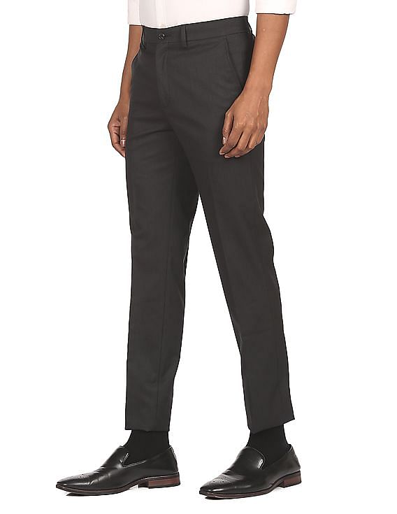 Buy Independence Men Black Self Design Slim Fit Formal Trousers - Trousers  for Men 1804747 | Myntra
