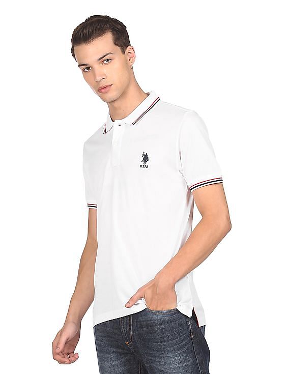 U.S. Polo Assn. Striped Collar Solid Polo Shirt