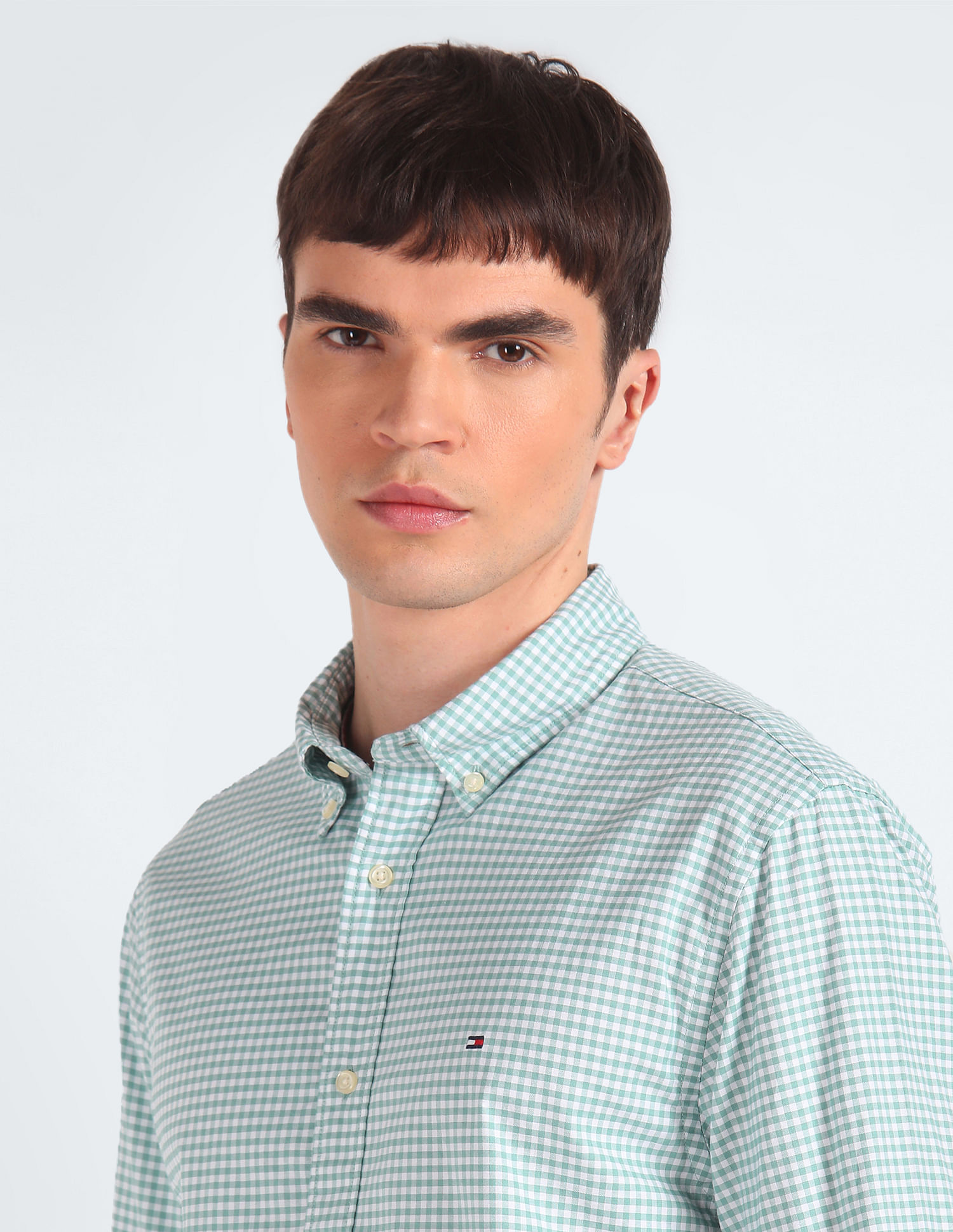 シャツ No.9515 C thin check SHIRT Slim Fit Blue White Checked Shirt