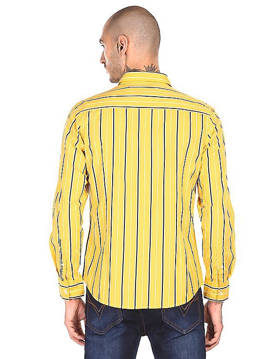 yellow striped button down shirt