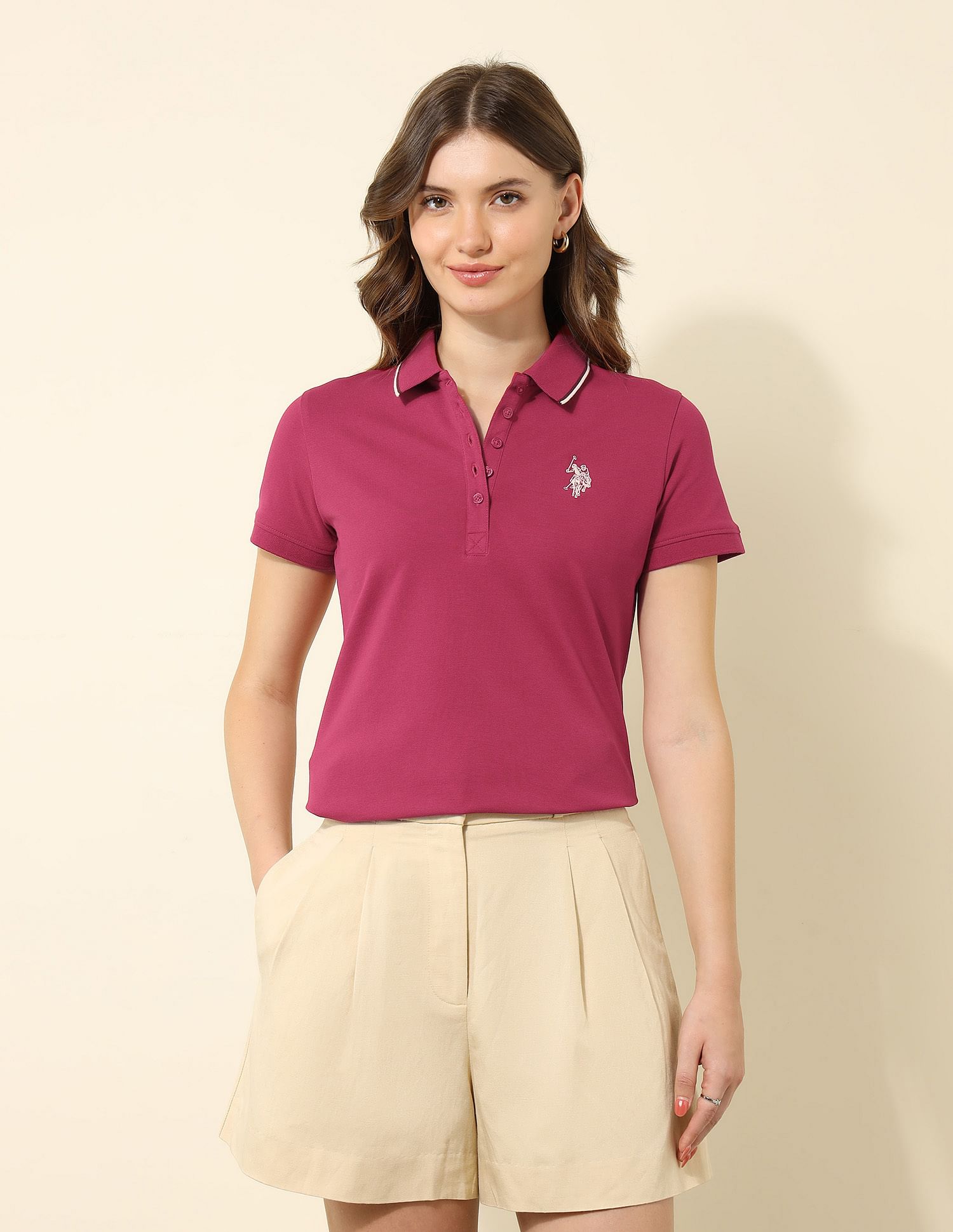 U.S. Polo Assn. Women Regular Fit Solid Polo Shirt