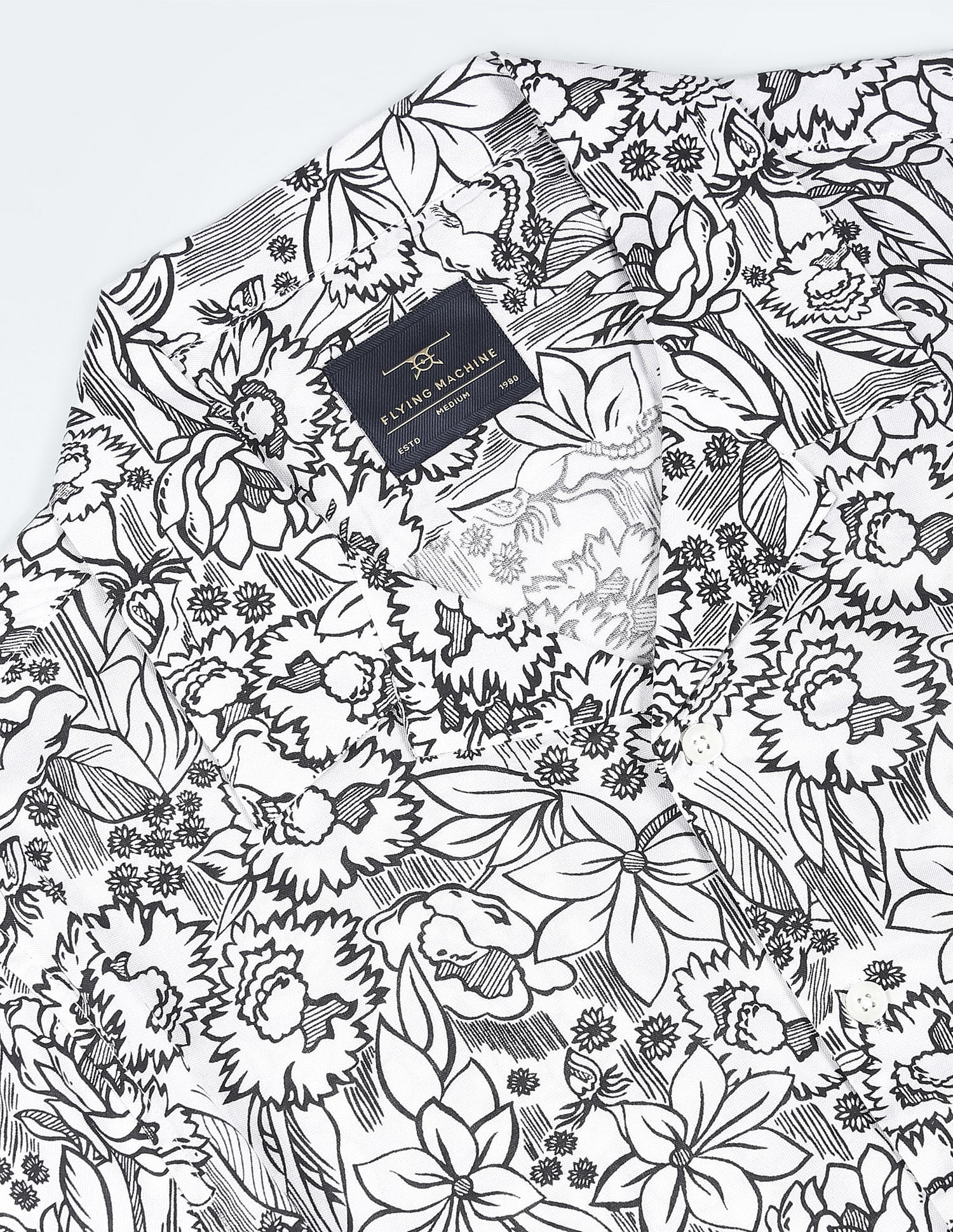 Flying Machine Floral Print Cuban Collar Shirt