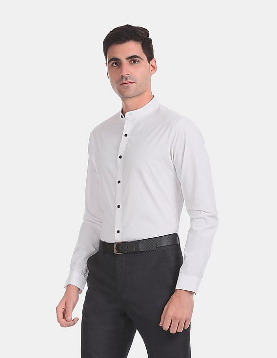 Flying Machine Mandarin Collar Tonal Print Shirt