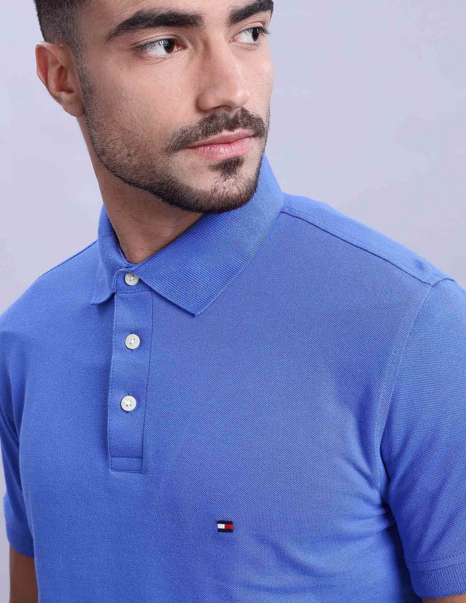 Tommy Hilfiger Mens Blue Solid Polo Shirt