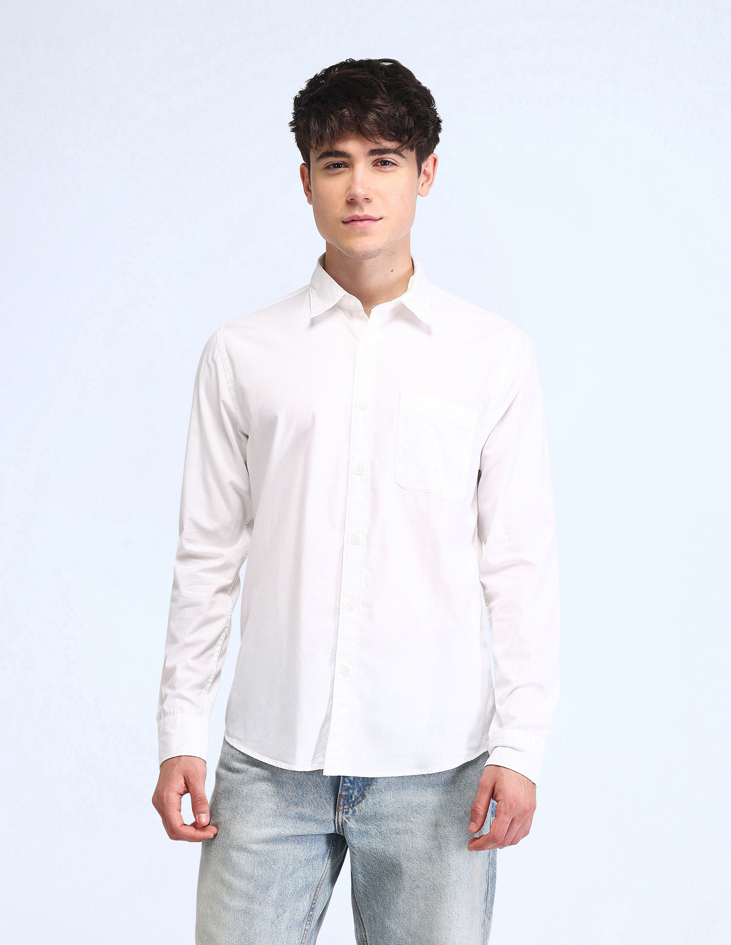 Flying Machine Slim Fit Dobby Solid Shirt